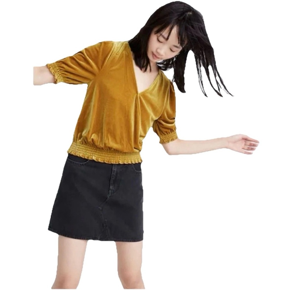 Madewell Velvet Smocked Crossover Top Size M